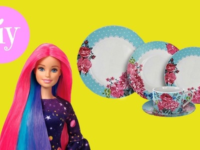 DIY Miniature Plates and Cups | DIY Barbie Dining Set | Dollhouse Dishes | No Polymer Clay