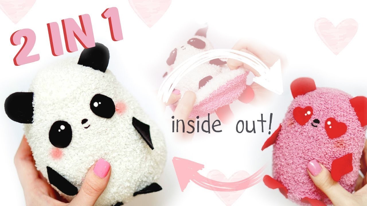 DIY REVERSIBLE PLUSHIE!! PANDA SOCK PLUSH VALENTINES 2018