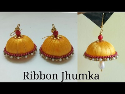 DIY Satin Ribbon Jhumka | Making Simple and Easy Jhumka at home|Ribbon Earrings|Party wear jhumka