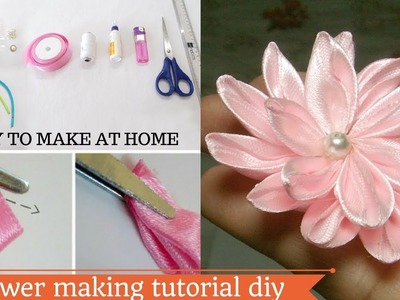 DIY Satin Ribbon Rose tutorial. How to make satin ribbon kanzashi flowers easy to make at home