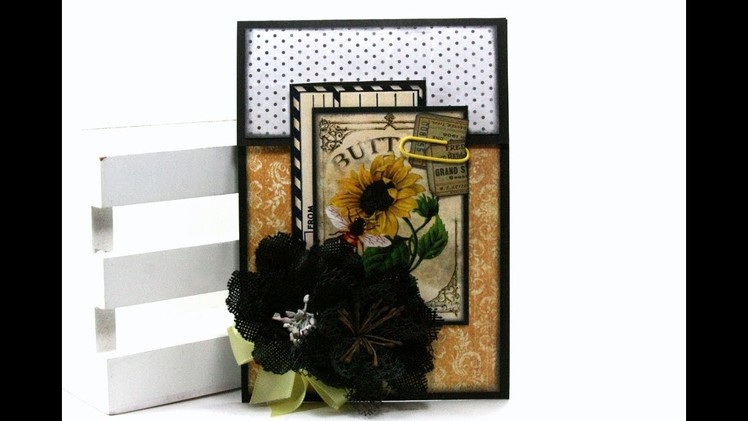 Fancy Fold Bee Greeting Card Tutorial Polly's Paper Studio Handmade DIY Process Vintage Craft Art