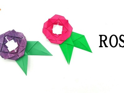 Flat Rose with Leaf - DIY Origami Tutorial -34
