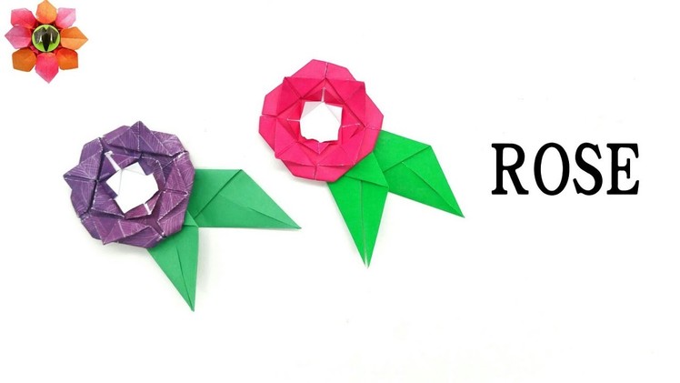Flat Rose with Leaf - DIY Origami Tutorial -34