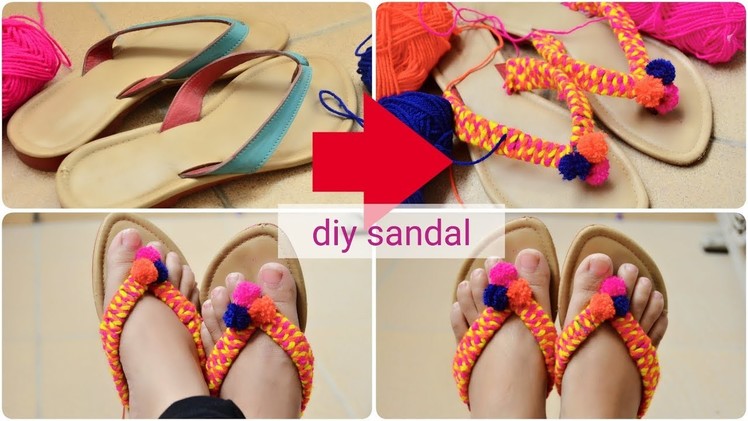How to: convert.revamp.recycle old sandals.flipflop into new DIY pom pom sandals.chappal