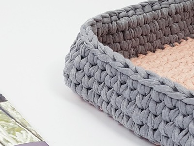 How to crochet square basket tshirt yarn