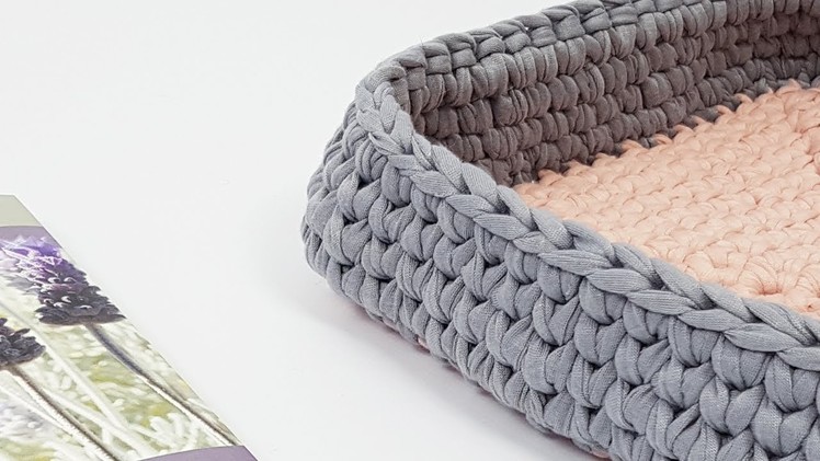 How to crochet square basket tshirt yarn