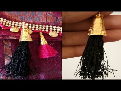 How to make ready-made saree tassels. Saree kuchu with bead cap