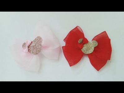 How To Make : Ribbon Bow with Minnie Mouse Head for Headband - Hair Clip | DIY by Elysia Handmade