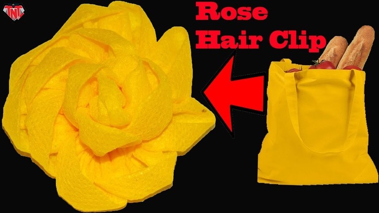 How To Make Rose Flower Hair Clip || DIY Shopping Carry Bags Rose Hair Clip