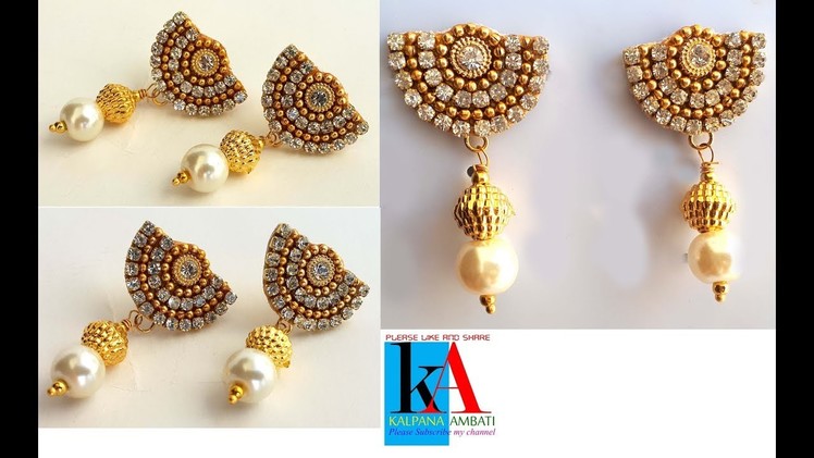 How to make simple Designer pearl Earrings at home. stone chain earrings with moti