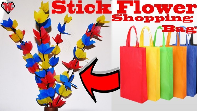 How to make waste cloth bag flower stick || DIY recycled shopping bag Flower Ideas
