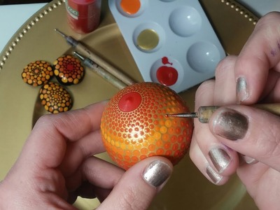 How To Paint Dot Mandalas Red Fade to yellow on Gold Sphere BEAUTIFUL