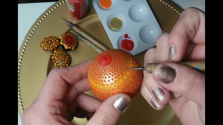 How To Paint Dot Mandalas Red Fade to yellow on Gold Sphere BEAUTIFUL