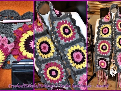 Learn how to crochet a Granny Squares scarf, shawl, Schal, šal - Step by step for beginners