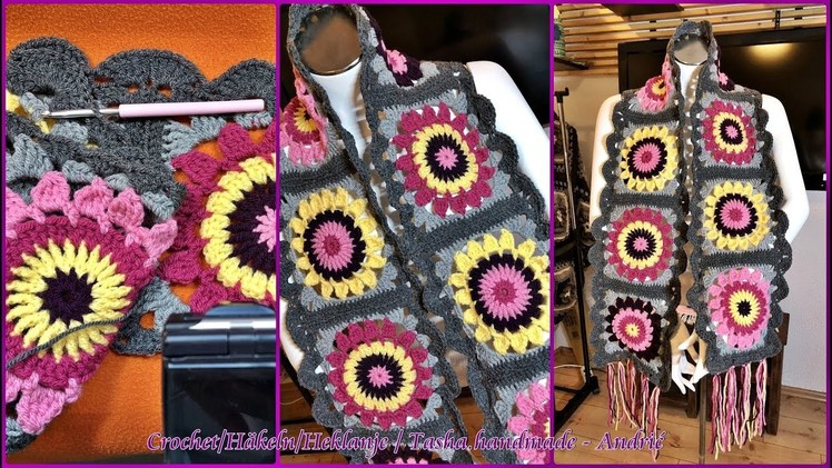 Learn how to crochet a Granny Squares scarf, shawl, Schal, šal - Step by step for beginners
