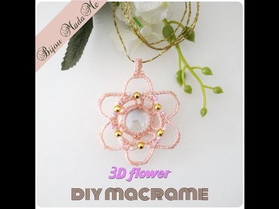 Macrame necklace tutorial. DIY macrame jewelry & crafts. How to make 3D flower pendant with beads.