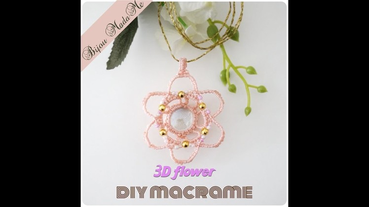 Macrame necklace tutorial. DIY macrame jewelry & crafts. How to make 3D flower pendant with beads.