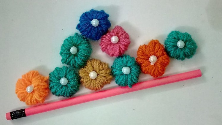 Make Woolen Flowers With Pencil without crochet | CraftLas