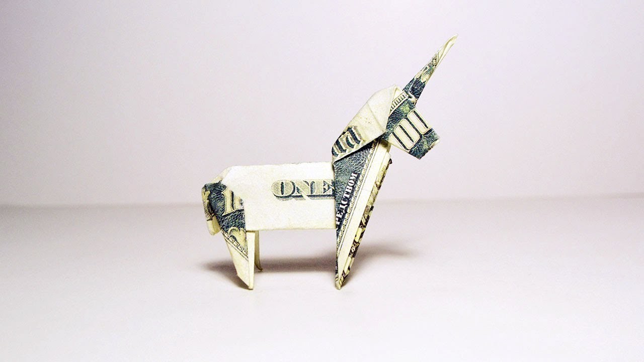 Money Unicorn Origami Animal 1 Dollar Tutorial DIY Folded No glue and tape
