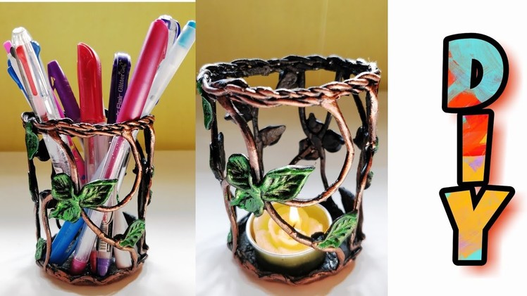 Pen stand DIY | Tea-Light Candle Holder | Shilpkar clay art |  DIY | Art n Creations
