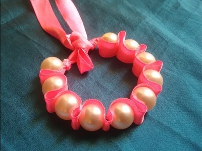 Bracelet,how to make pearl & ribbon bracelet,very easy bracelet making ideas,DIY friendship bracelet