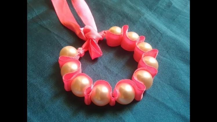 Bracelet,how to make pearl & ribbon bracelet,very easy bracelet making ideas,DIY friendship bracelet
