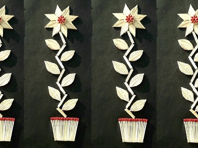 DIY easy matchstick flower pot wall hanging making.how to make matchstick flower pot. flower making.
