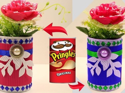DIY - How to make flower vase made out of a pringles can - Best out of waste from pringles can