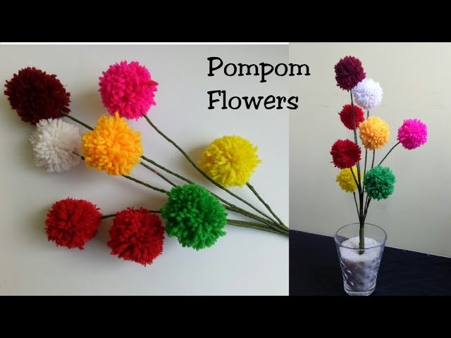DIY Pom Pom flowers| How to make pompom flowers|Yarn Flowers|Home decoration ideas -Sapna Creations