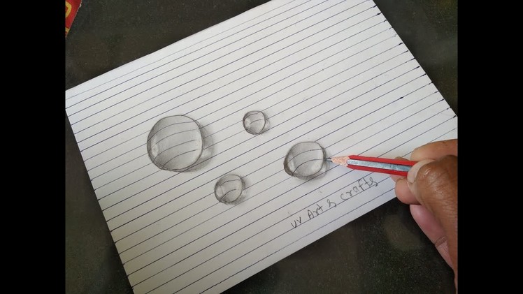 Drawing Water Drops on Line Paper !! How to Draw a 3D Water Drops Easy Learn Steps