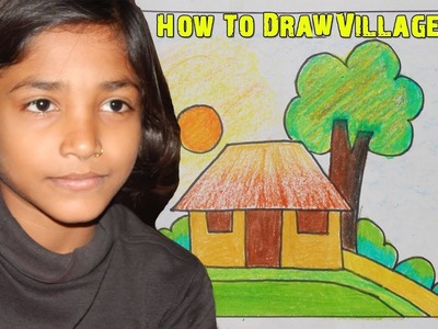 How To Draw Village Hut With Pastel Color Step by Step