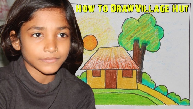 How To Draw Village Hut With Pastel Color Step by Step