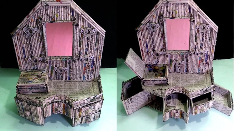 How to make a Mini Dressing table | Organizer | Using Newspaper | Newspaper 19 | All type videyos