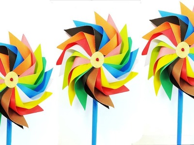 How to make a paper windmill tutorial for Kids - Pinwheel making instruction that spins -Multi Color
