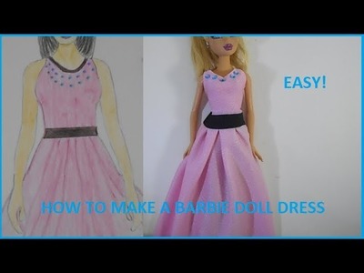 How to make: Barbie Doll Clothes- Long Pink Dress!