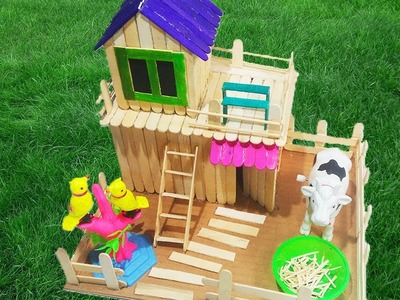 How to Make House With Popsicle Sticks.Icecream sticks - Garden Villa