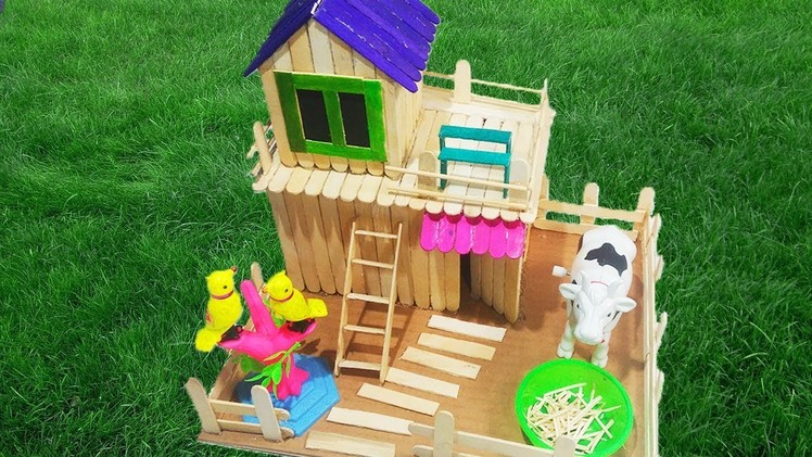 How to Make House With Popsicle Sticks.Icecream sticks - Garden Villa