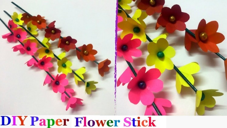 How to make paper flowers with stick for room decoration|DIY-Room Decoration Idea