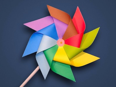 Paper Windmill - How to Make a Rainbow Color Paper (Pinwheel) for Kids DIY Tutorial