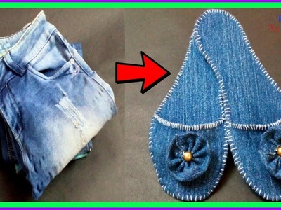 Recycle Old Waste Jeans.Denim Into Cute Slippers - How To Make Slippers At Home - Best Out Of Waste
