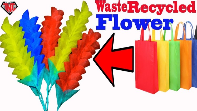 Recycled Shopping Tote Bag Turmeric Flower || How To Make Stick Flower At Home