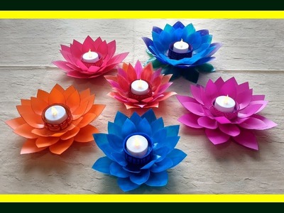 #diy Art and #craft #tutorial : #howto make Lotus flower candle holder from waste milk bottle