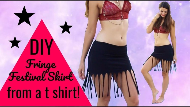 DIY How to Make a Sexy Black Fringe Coachella Skirt from Upcycled t shirt - DIY Festival Clothes