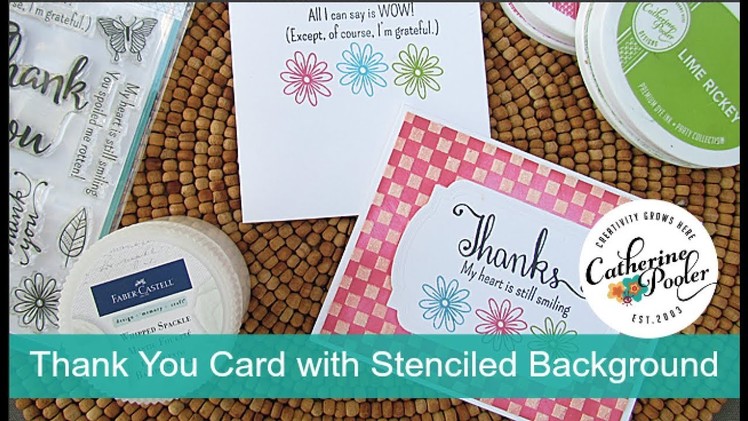 Hand Made Thank You Card with Stenciled Background