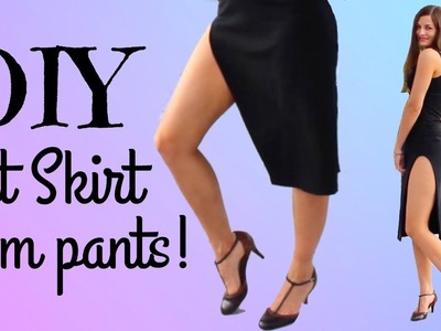 How to Make a Sexy Side Split Skirt from Upcycled Pants! DIY Fashion Tutorial!