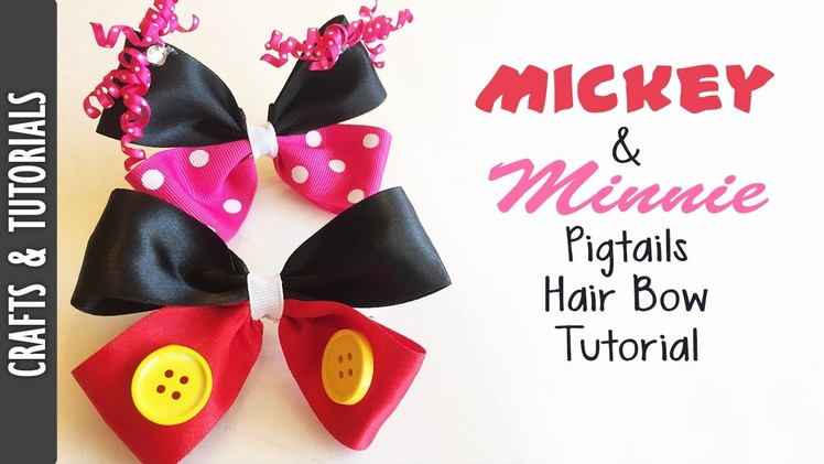 Mickey and Minnie Pigtails Hair Bow Tutorial -The290ss