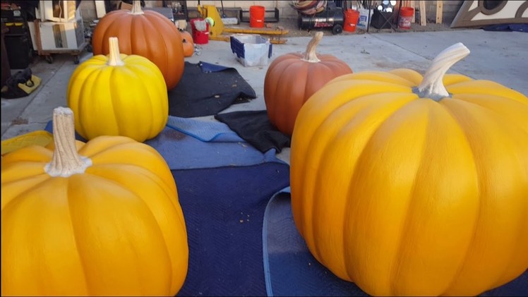 Painting The Giant Pumpkins - Halloween Props & Decor