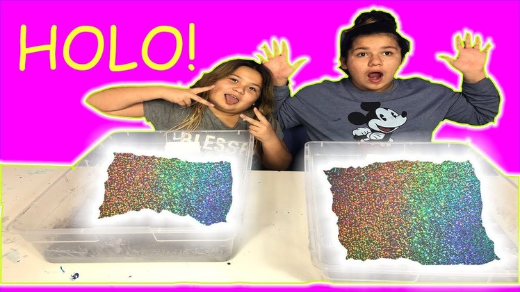 1 GALLON OF HOLO SLIME VS 1 GALLON OF HOLO SLIME - DIY GIANT HOLOGRAPHIC SLIME