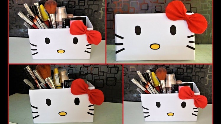 DIY Cardboard Makeup Organizer | DIY Hello Kitty Organizer | How to make