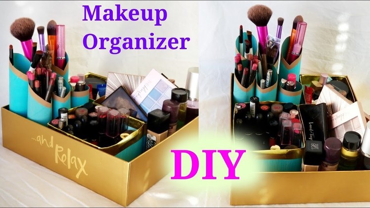 DIY makeup storage and organizer from waste boxes